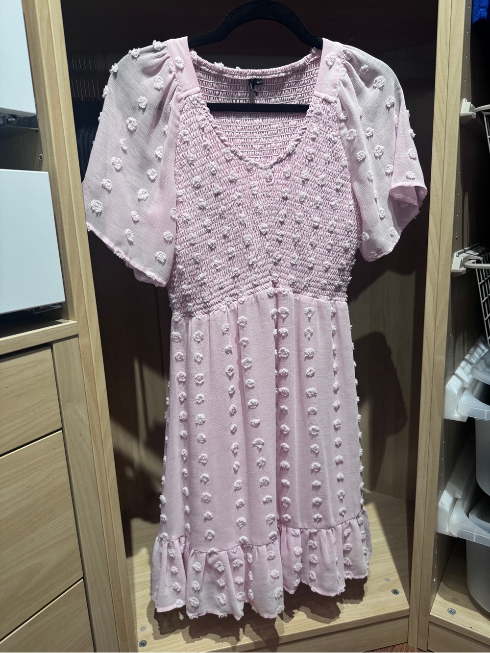Womens Pink Textured Smocked Dress